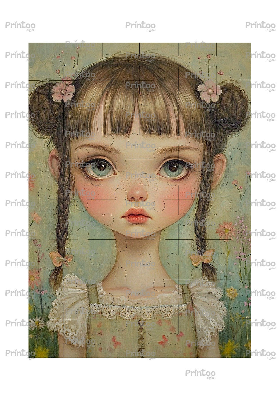 1 Puzzle 48 Pièces Portrait Petite Fille Illustration Couleurs 21 cm x 29,7 cm Printable Imprimable