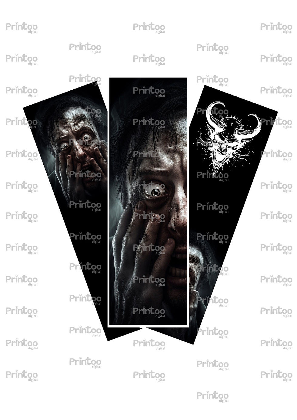 Pack 3 Marque-pages Visage Homme Peur Horreur Terrifiant 17,5 cm x 5,5 cm Printable Imprimable