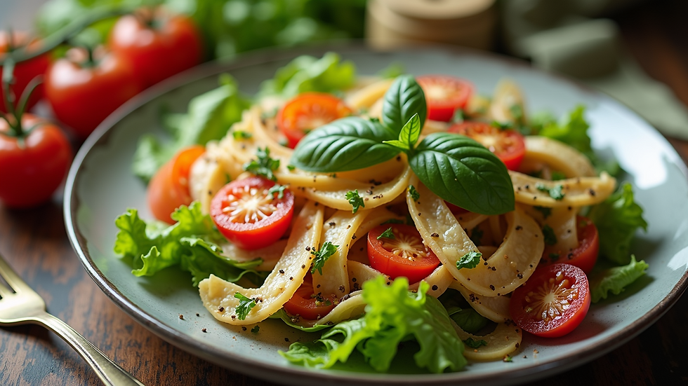 High angle view of a colorful salad