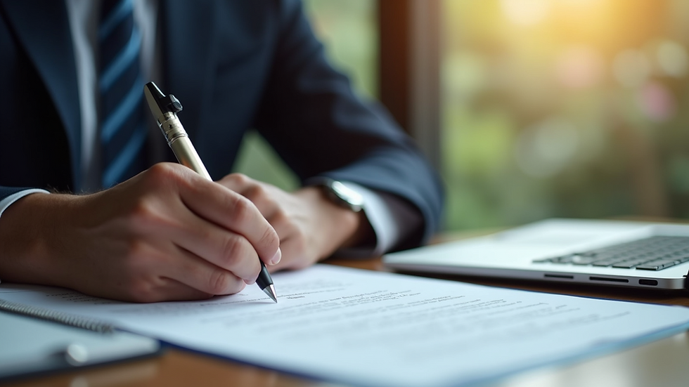 Eye-level view of a mobile notary sitting at a desk with loan documents