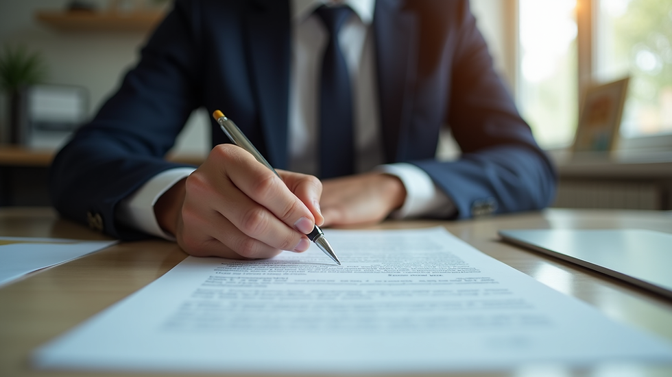 Eye-level view of a mobile notary signing documents at a desk