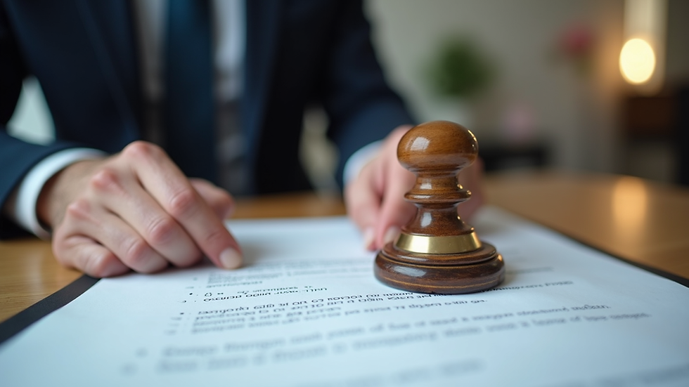 Close-up view of a mobile notary stamping a power of attorney document