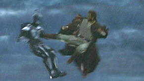 Kenobi kicking Jango Fett