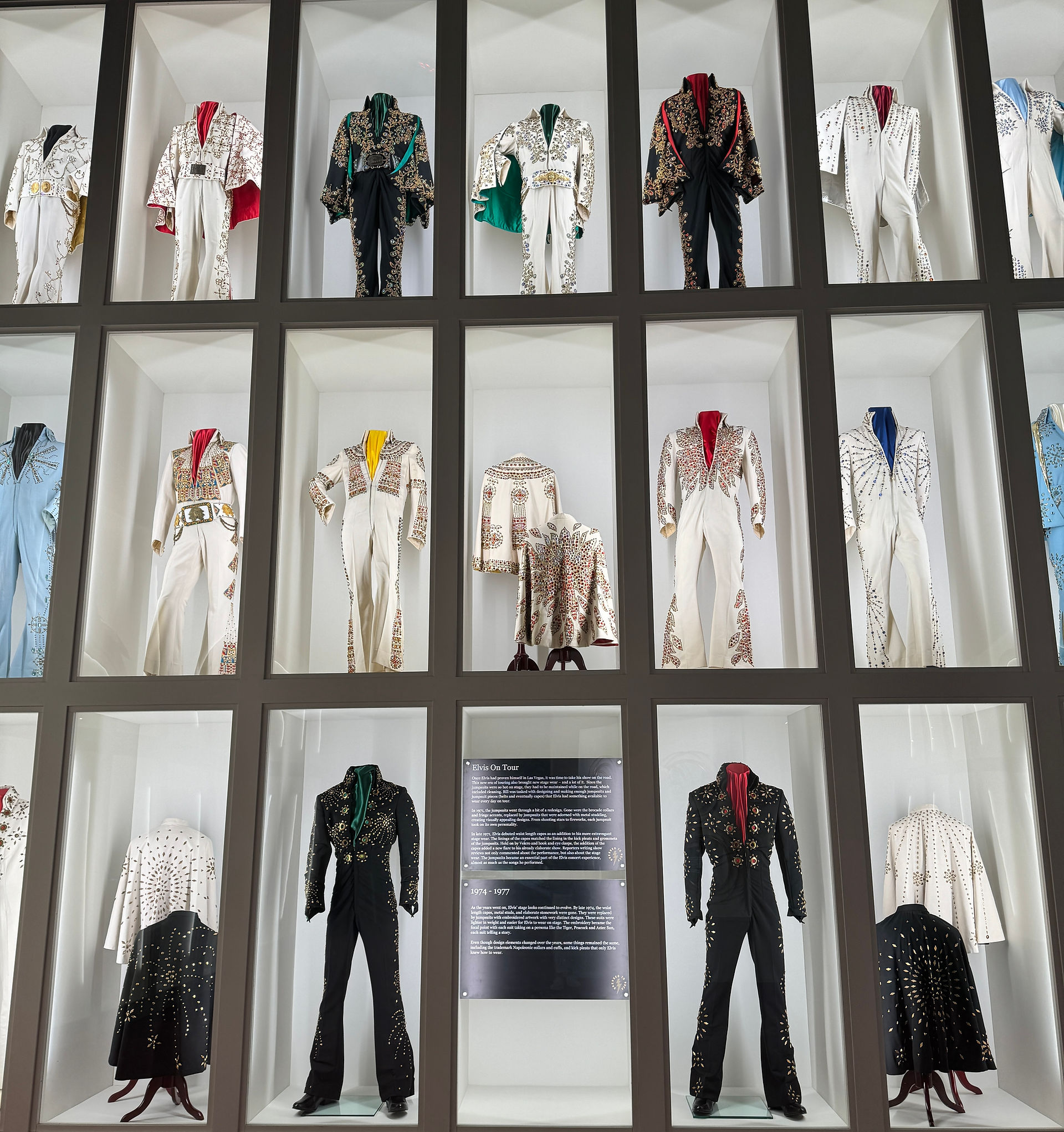 Wall of Elvis' jumpsuits at the Graceland Entertainment Complex in Memphis, TNpl