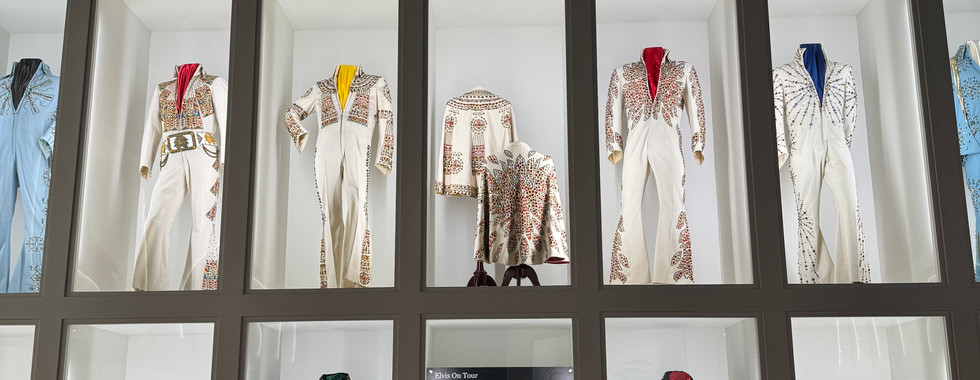 Wall of Elvis' jumpsuits at the Graceland Entertainment Complex in Memphis, TNpl