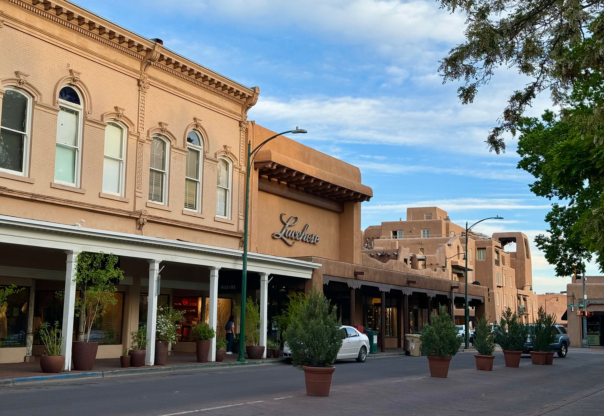 Shops along a street in historic downtown Santa Fe