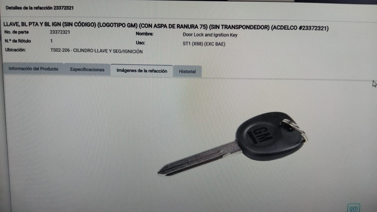 Llave para Blazer 2004 Original GM
