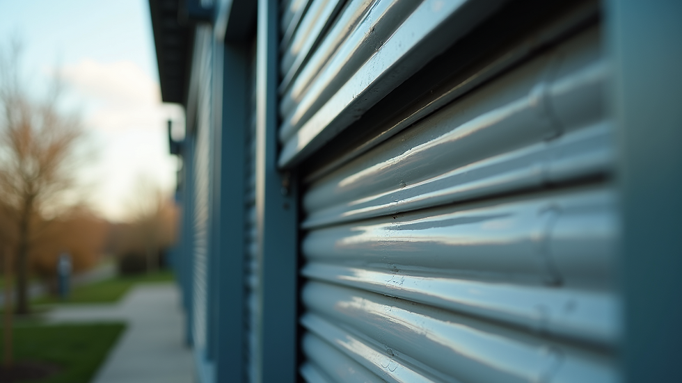 Close-up view of a motorized roll-down hurricane shutter being installed