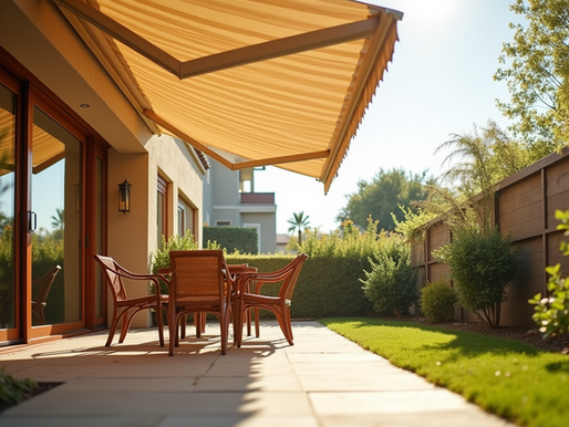 Retractable awning providing shade to a Panhandle patio
