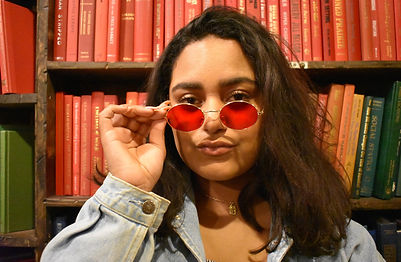 girl with red glasses