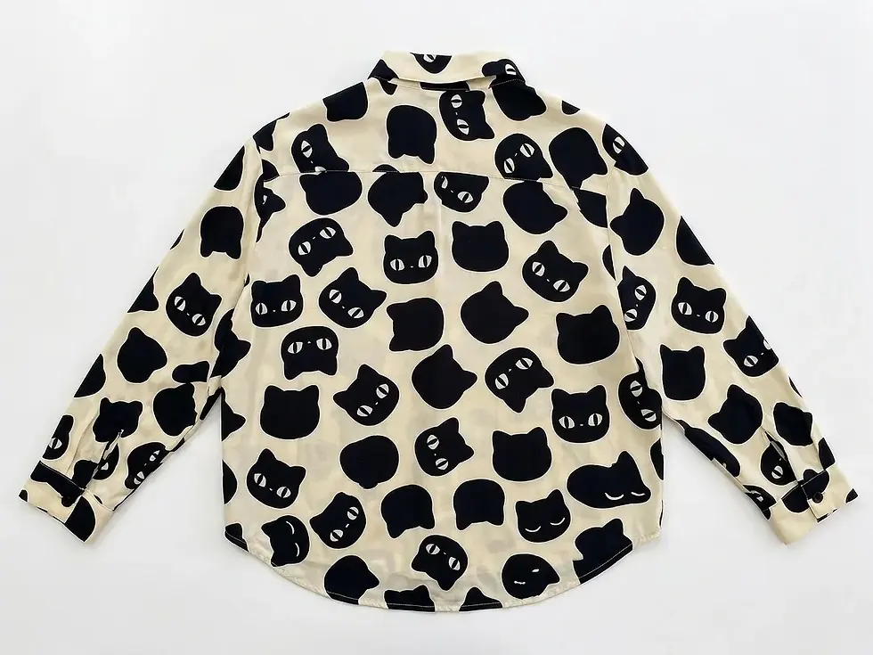 Thumbnail: Polka Cat Shirt - Black&Beige