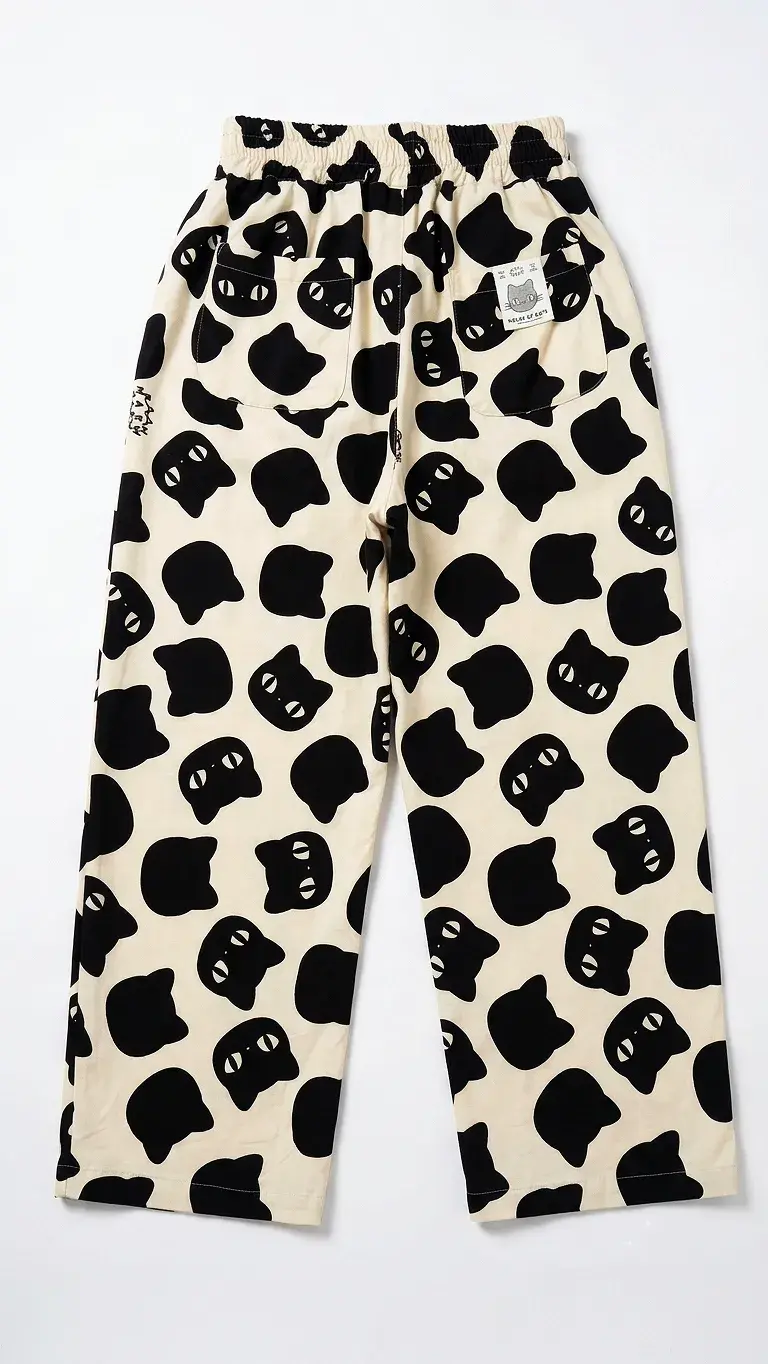Thumbnail: Polka Cat Pants - Black&Beige