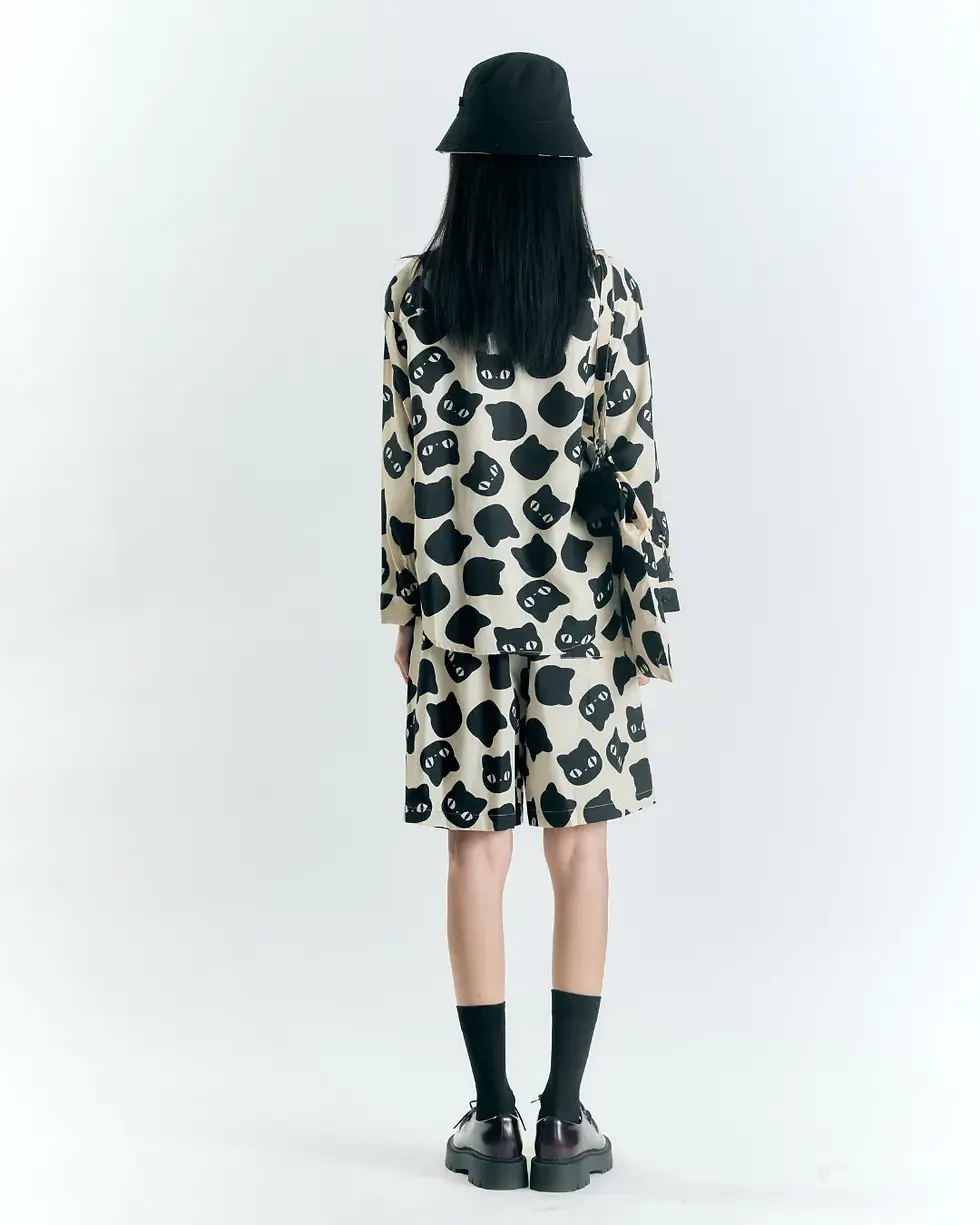 Thumbnail: Polka Cat Shirt - Black&Beige