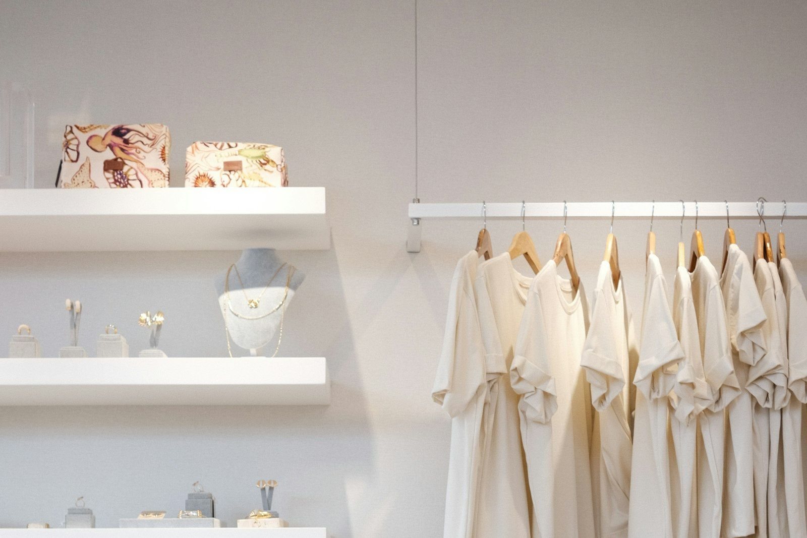 Boutique retail interior with clothing display and accessories