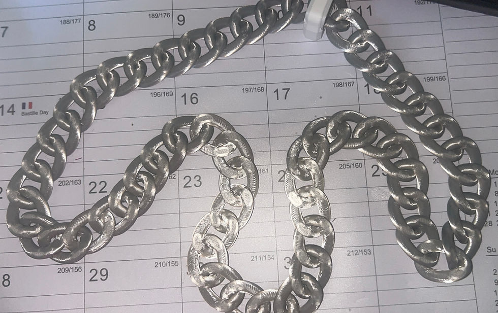 Silver Cuban link chain resting on a calendar