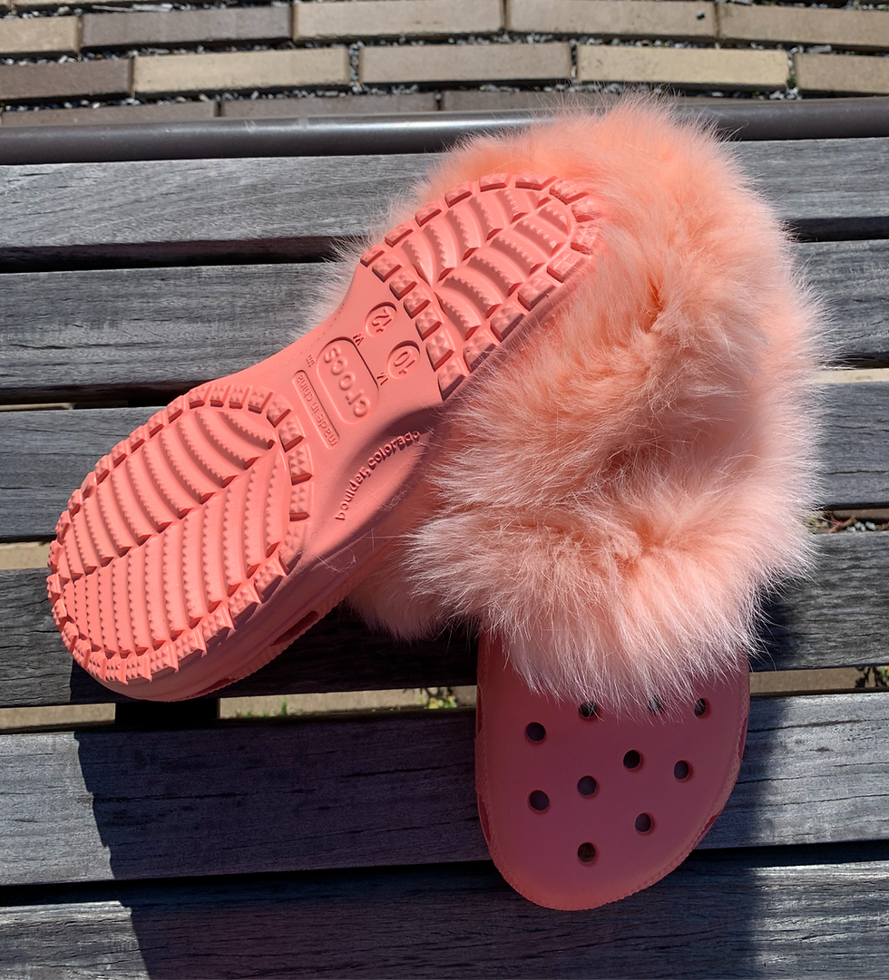 Thumbnail: INOLI BRAND ENOLA SHEEPSKIN AND FUR CROCS IN  PEACHY KEEN