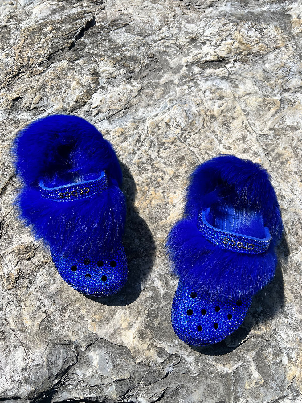 Thumbnail: INOLI BRAND ENOLA RHINESTONE EMBELLISHED FUR CROCS IN EGYPTIAN BLUE