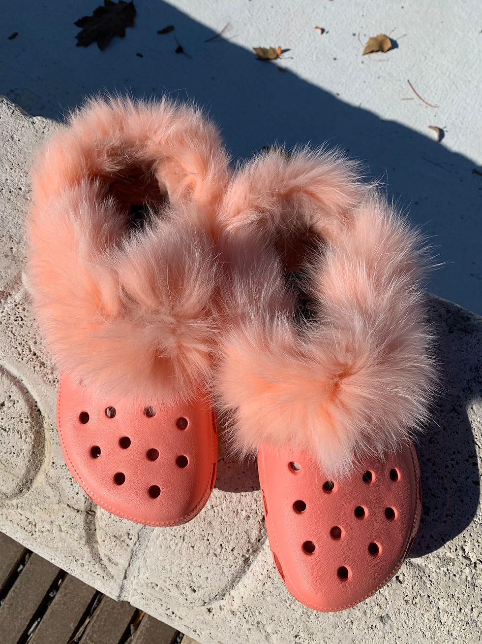 Thumbnail: INOLI BRAND ENOLA SHEEPSKIN AND FUR CROCS IN  PEACHY KEEN
