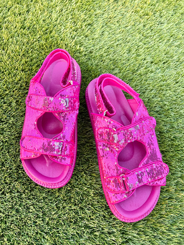 Sequin Sport Sandal in Hot Post Pink