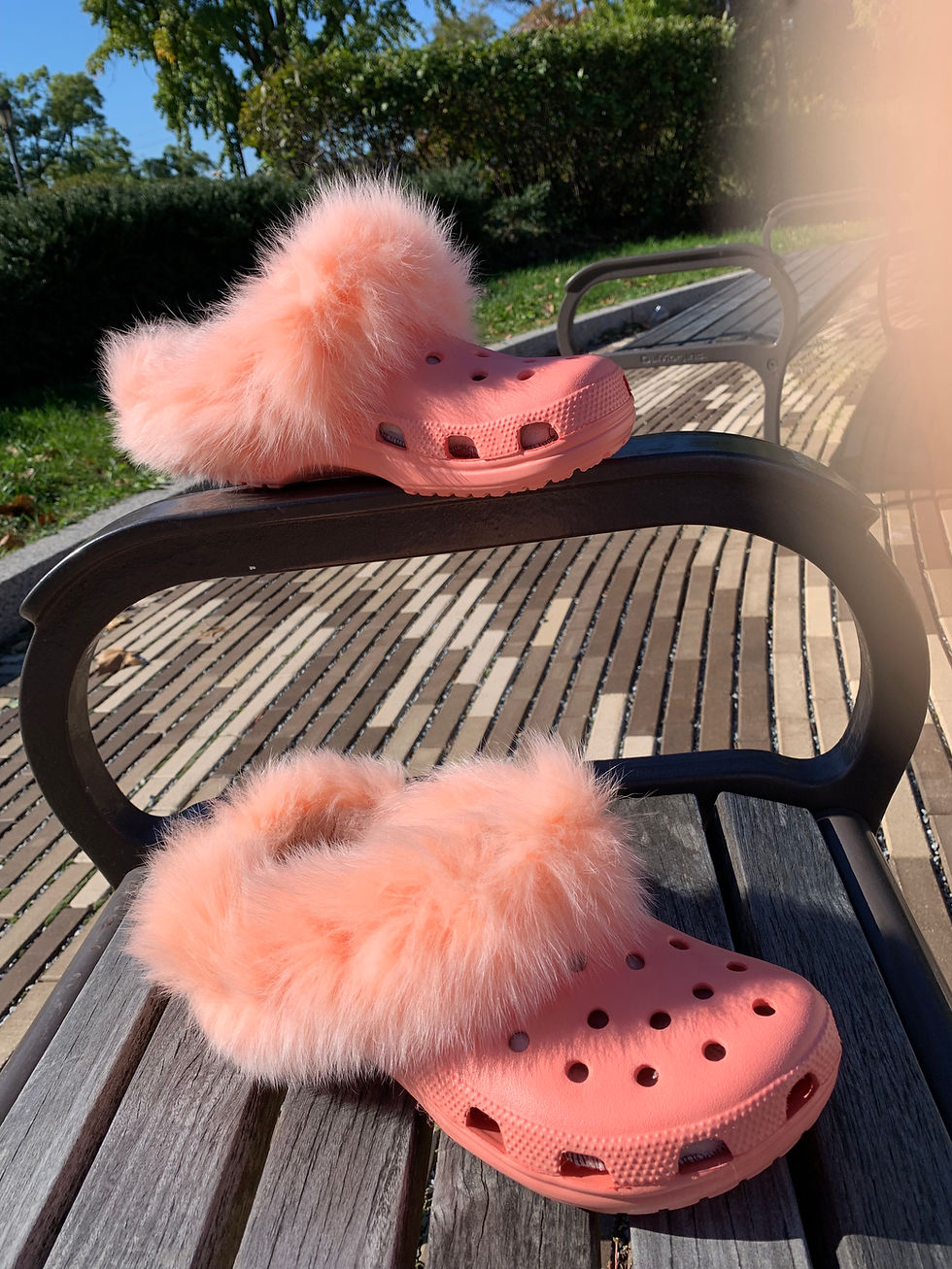 Thumbnail: INOLI BRAND ENOLA SHEEPSKIN AND FUR CROCS IN  PEACHY KEEN
