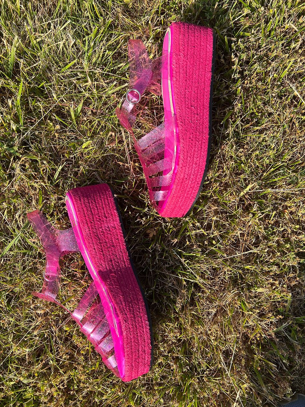 Thumbnail: DON'T BE JELLY RAFFIA JELLY PLATFORM SANDALS