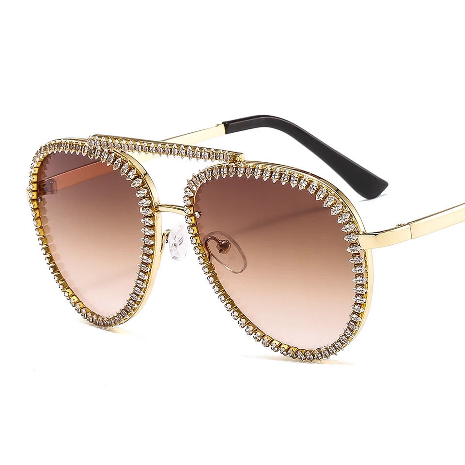 Thumbnail: HEIRESS RHINESTONE AVIATOR SUNGLASSES