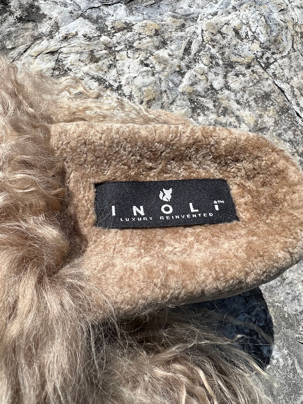 Thumbnail: INOLI BRAND MONGOLIAN FUR SLIDES IN LIONESS TAN