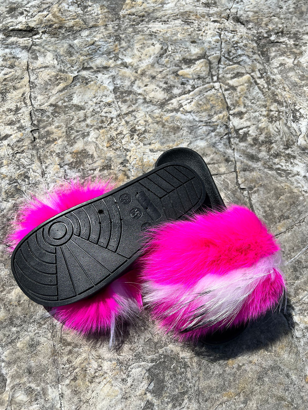Thumbnail: INOLI BRAND HOTTIE PINK & WHITE  FUR SLIDES