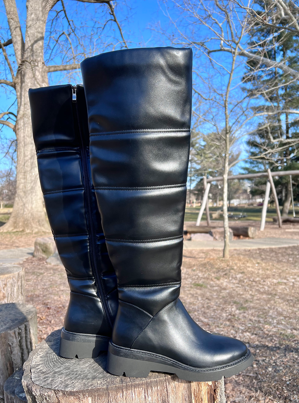 Thumbnail: PUFFY POSH KNEE HIGH WEDGE HEEL BOOT