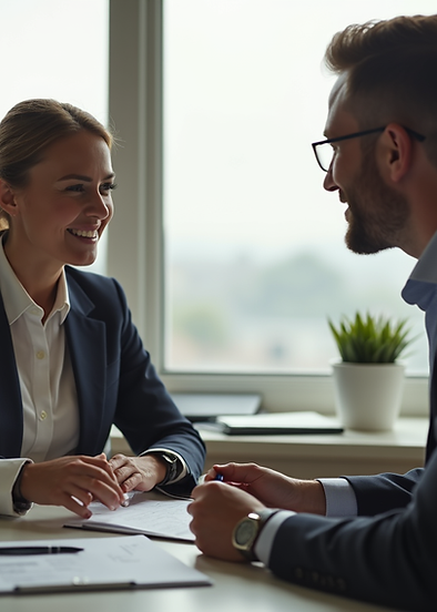A confident business professional in Nice discussing strategies with a supportive consulta