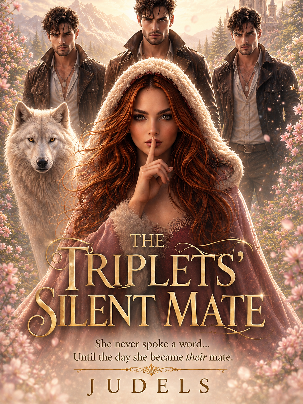 The Triplets' Silent Mate book cover with a woman and wolf