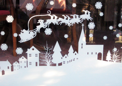 Window Sticker Snow Christmas Santa Sleigh Village Snow Scene Window Sticker | Graphics UK