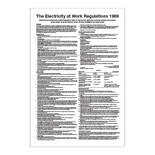 The Electricity At Work Regulations 1989 Health and Safety Wall Sign