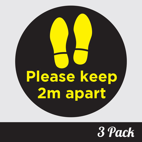 Thumbnail: Social Distancing Please Keep 2 Metres Apart Black Floor Stickers