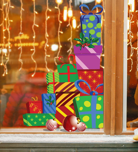 Thumbnail: christmas window decorations. christmas present stickers