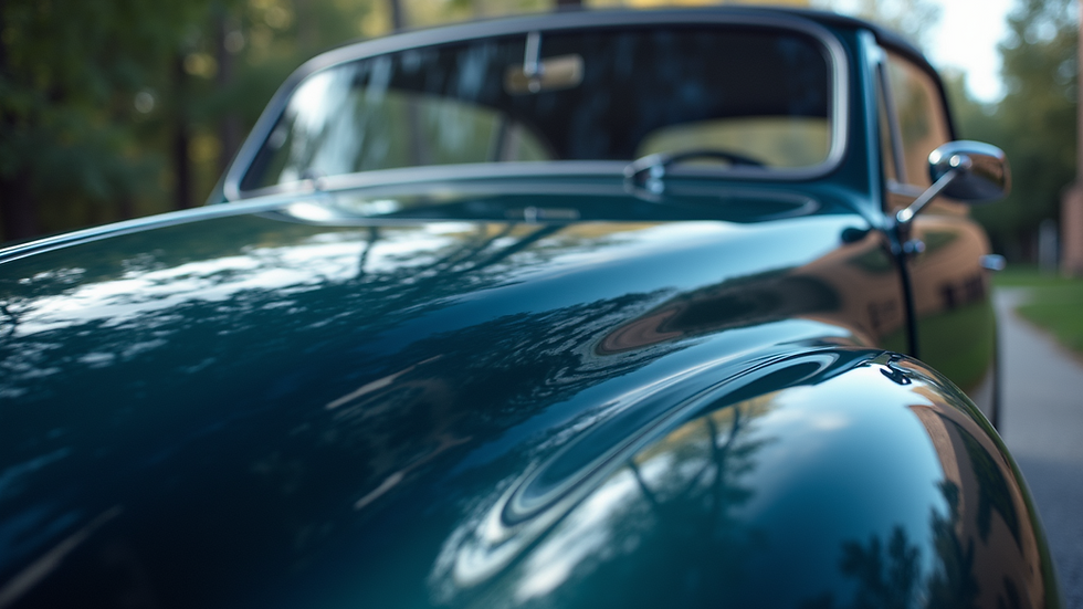 Close-up view of a shiny car hood after detailing