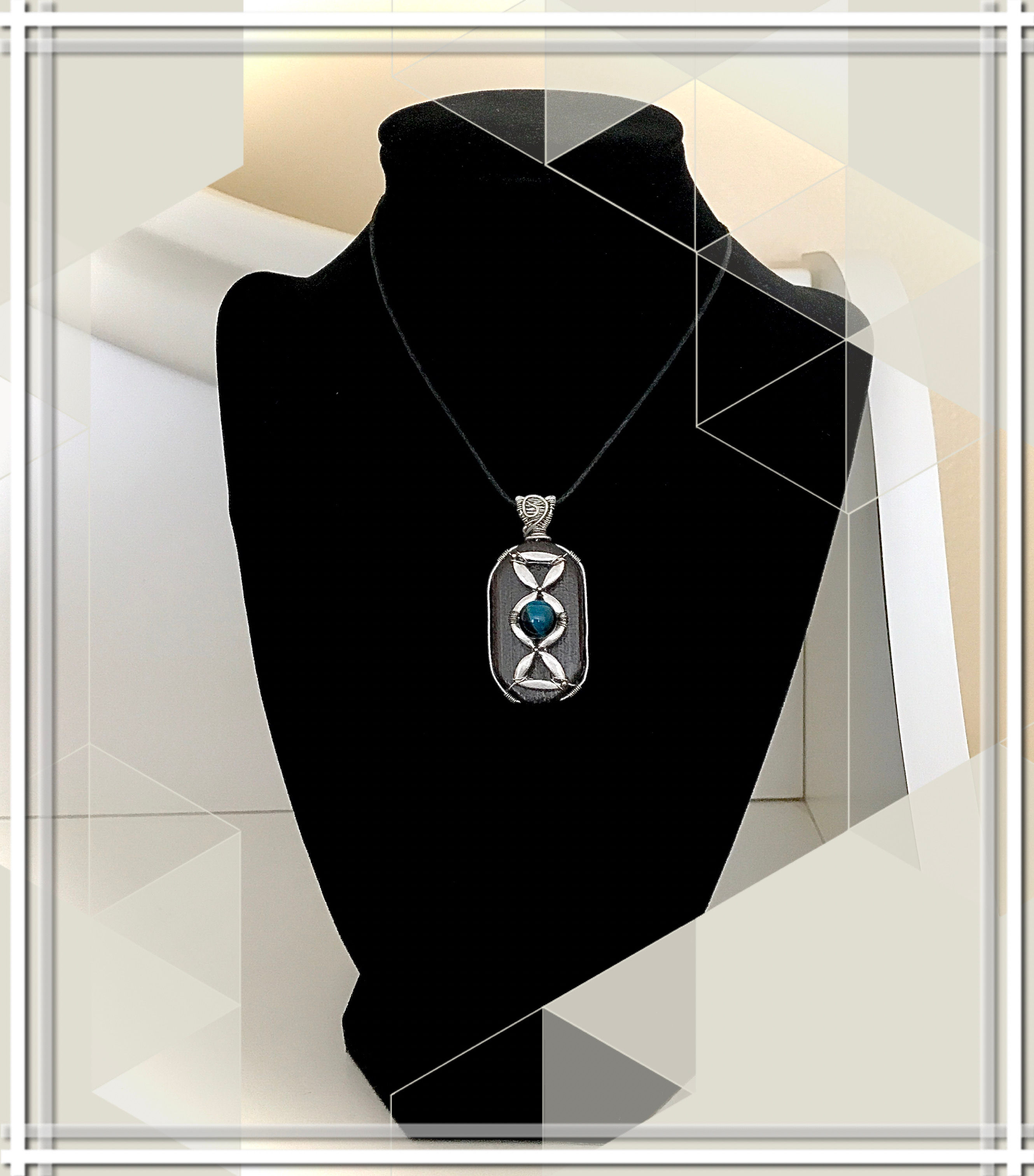 Blue Tiger Eye Dark Wood Pendant ~ Hour glass Collection