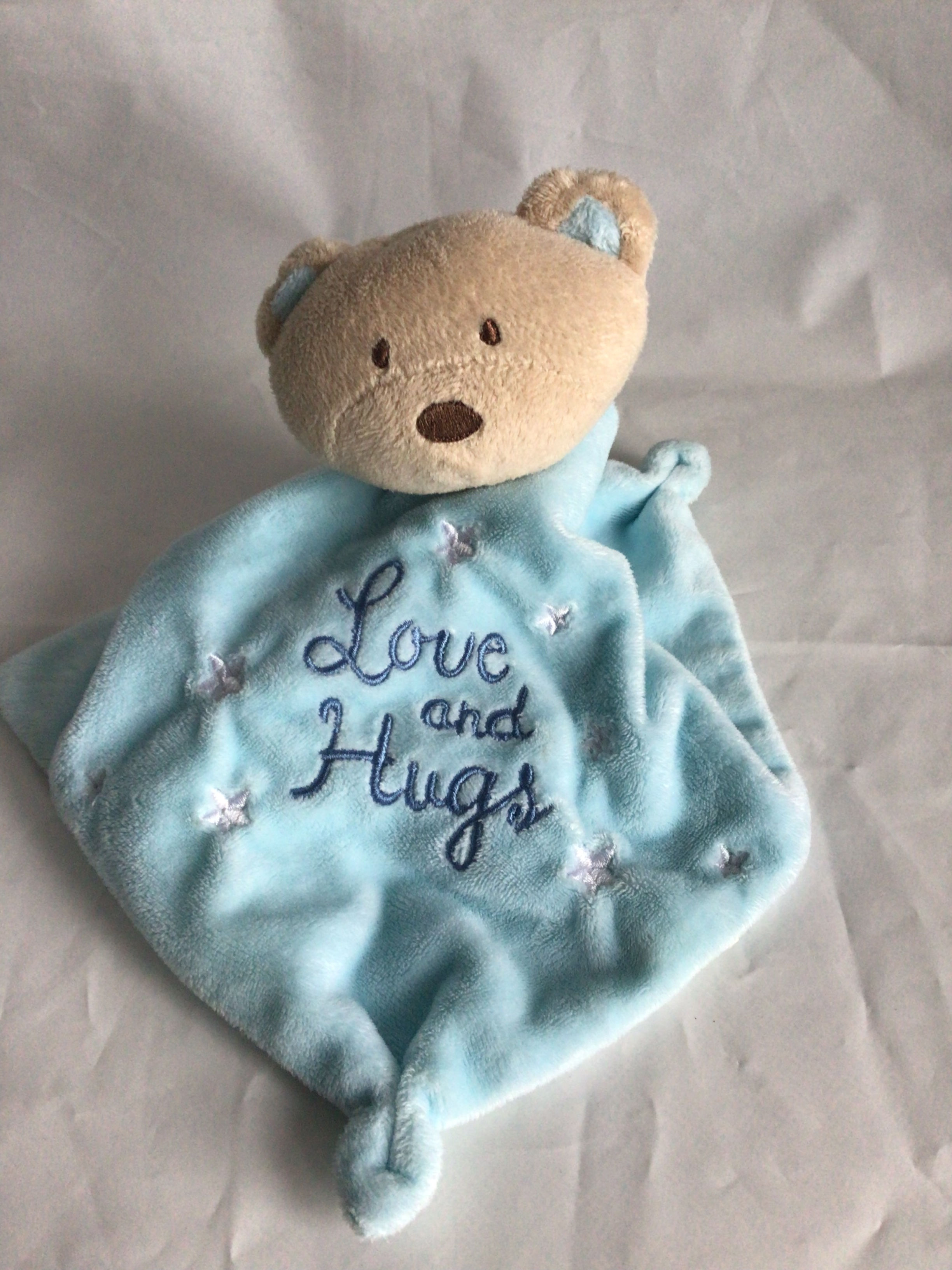 Love and Hugs Rattle Bear Plush Soft Toy Teddy Comforter Blanket (AA)