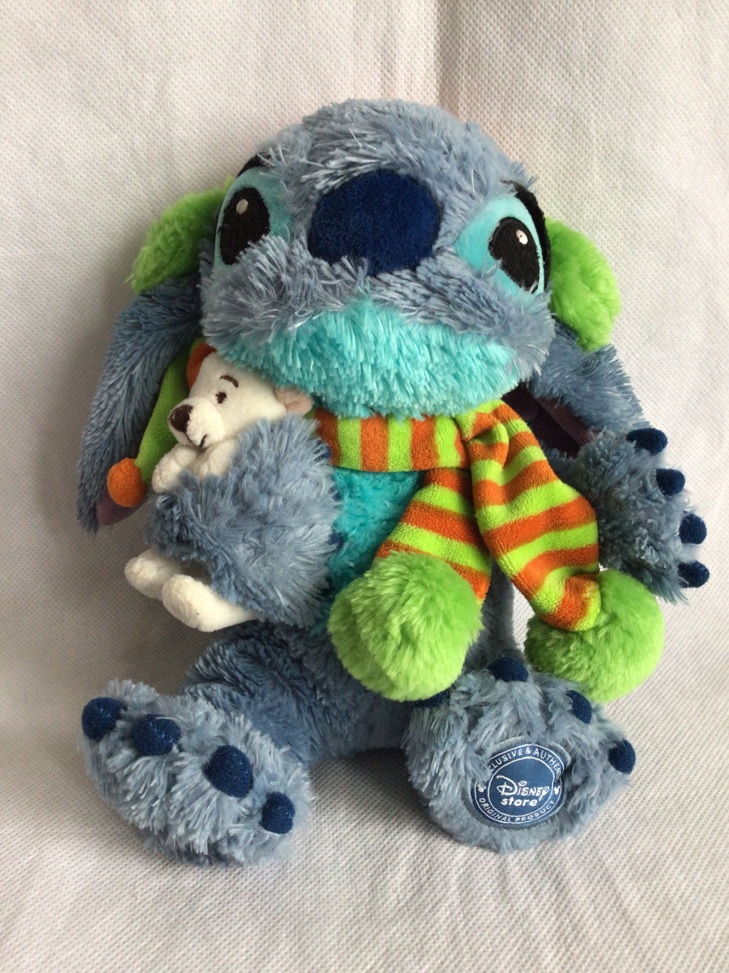Disney Store Foot Stamped Stitch Holding A Bear Plush Soft Toy Teddy 8” (AF)