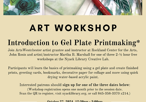 Gel plate printmaking workshop flyer - Nyack Library.png