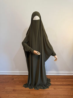 Olive Jilbab with Bottom Ruffles