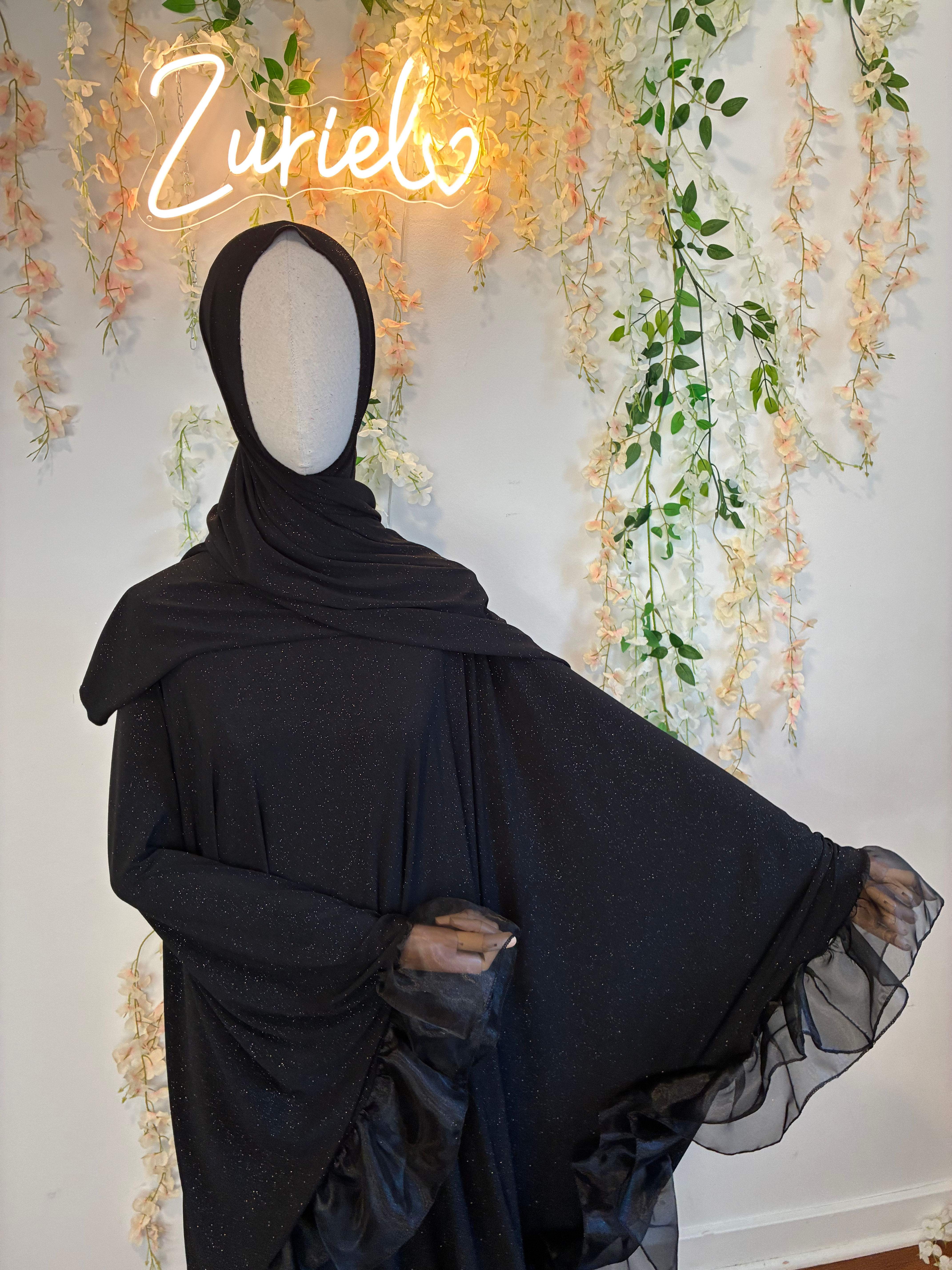 Glitter Wide Kaftan with Organza Ruffles