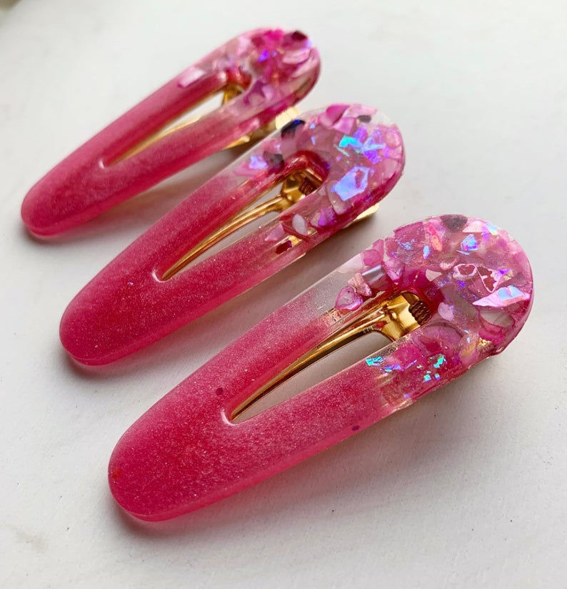 Thumbnail: 3 Pack Hot Pink Stone Hair Barrette Clips