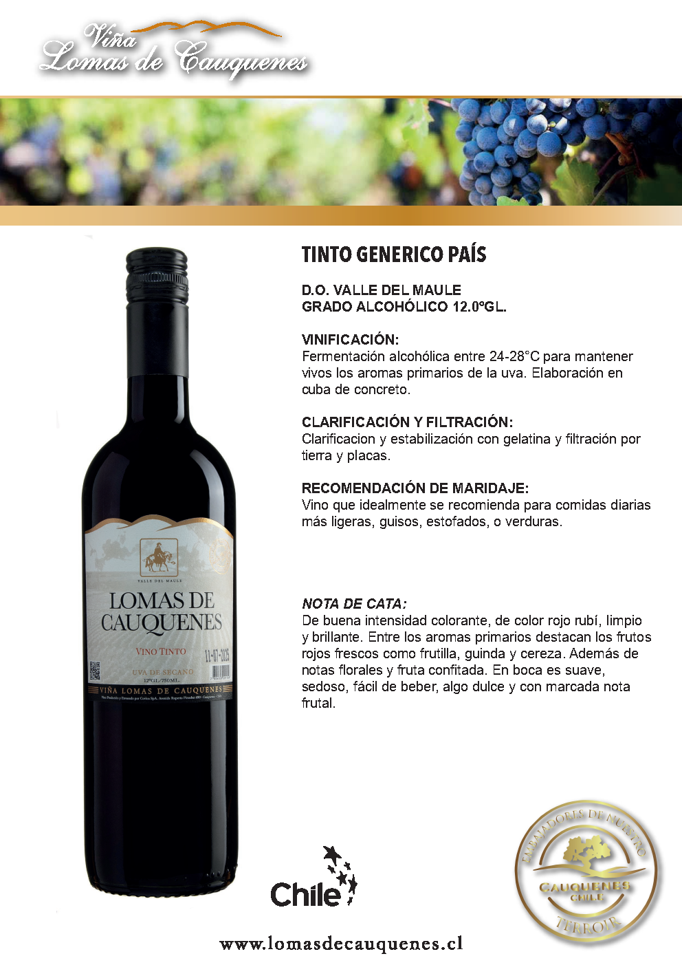 Lomas de Cauquenes Vino Tinto 750cc