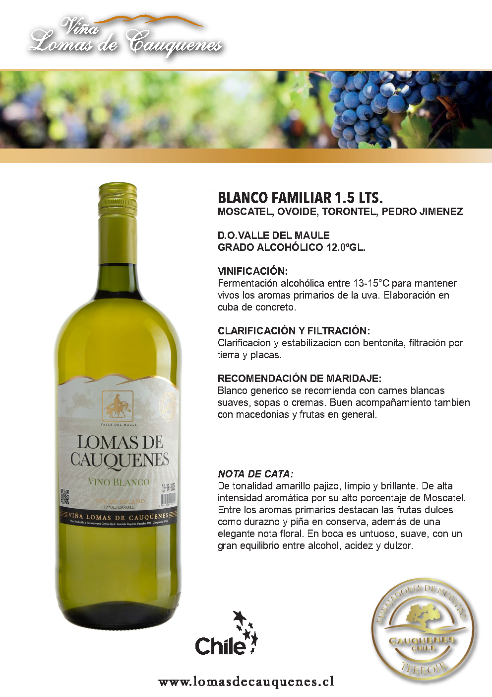 Lomas de Cauquenes Vino Blanco 1500cc