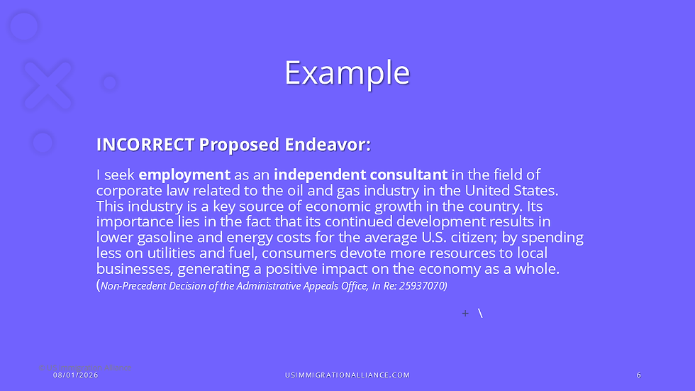 Example of an incorrectly defined EB-2 NIW proposed endeavor