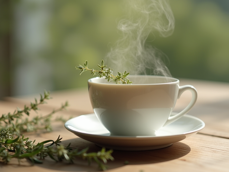 Nahaufnahme einer Tasse mit beruhigendem Kräutertee