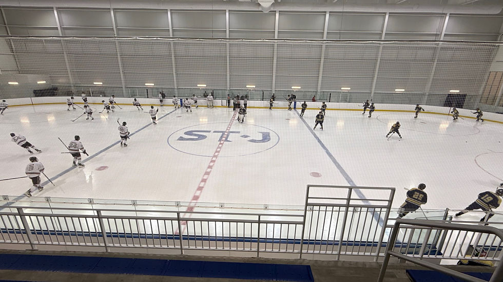 Warmups at the ice hockey rink at The St. James in Springfield, Virginia before a George Washington Revolutionaries game. 