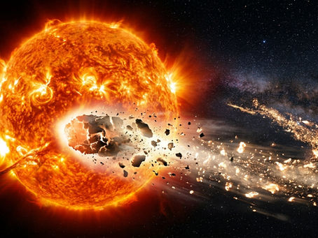 KI-generierte Illustration eines zerfallenden Sonnenstreifer-Kometen – ähnlich dem Schicksal von C/2026 A1 (MAPS) am 4. April 2026. Bild: Gemini AI / eigene Erstellung