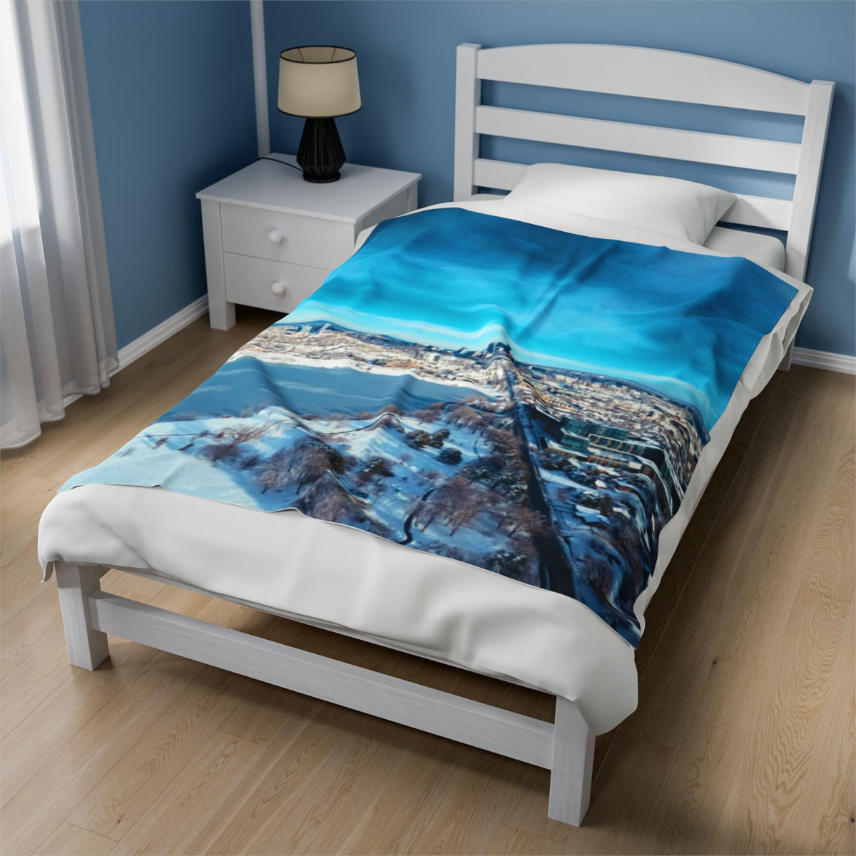 Denver Colorado, Velveteen Plush Blanket, Sloan's Lake Winter Snow